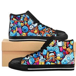 Video Game Graffiti Man Shoes, Luxury Stylish, Men's Canvas Boots, Classy Mod Ar